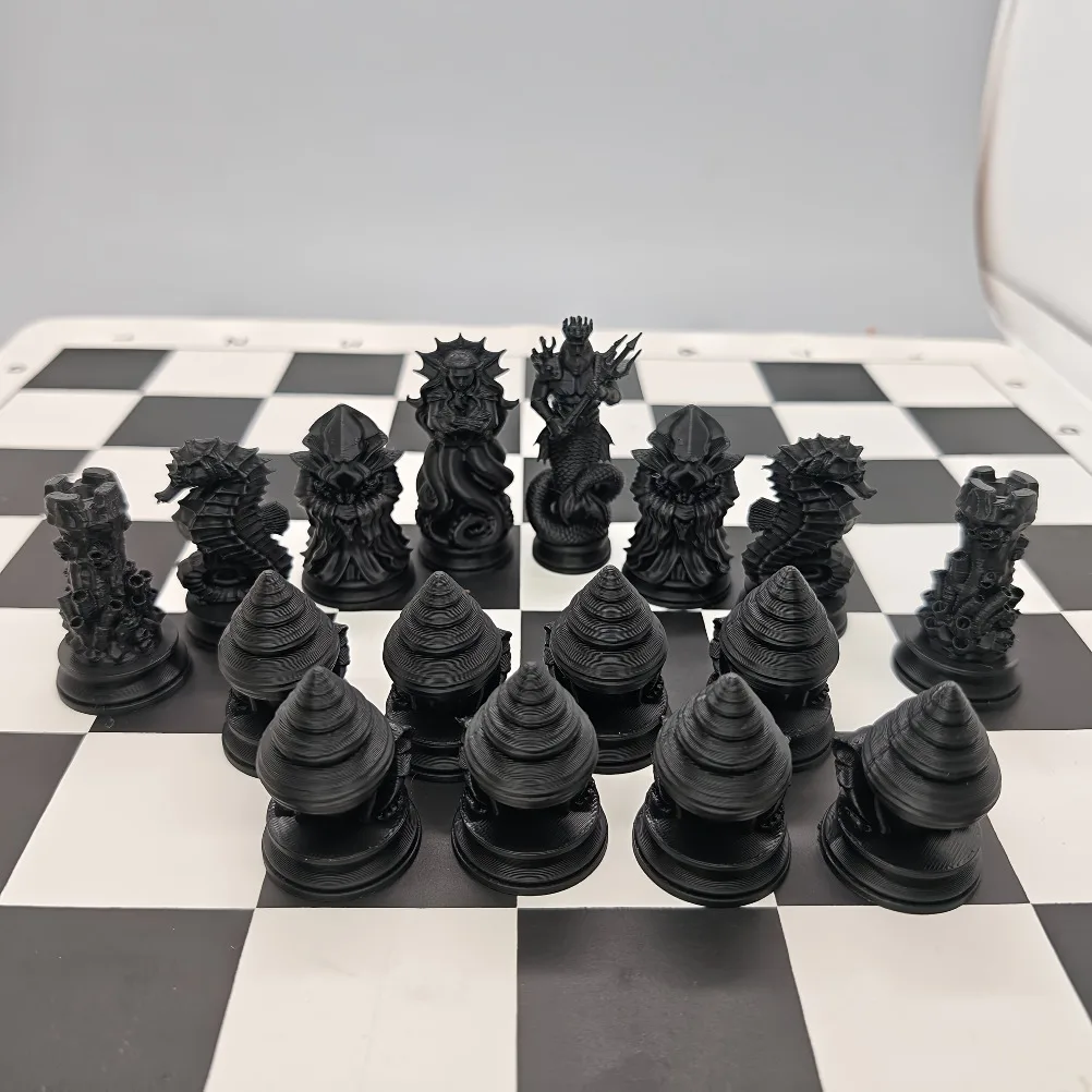 16PCS Ocean Myth Chess Figurines 3D Printed Deep Sea Theme Chess Set Coral Sculpture Tabletop Game Decor Desk Art Ornament view 4