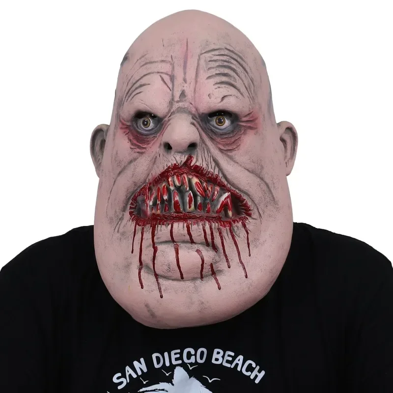 Halloween Mask Big Tooth Demon Headgear Terrifying Latex Mask Chubby Guy