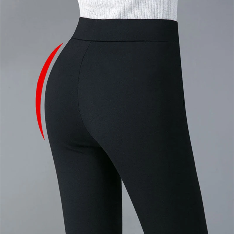 Casual Elegant Long Thin Pants Elastic Waist Black OL Trend Pencil Pants Summer Simple Women New In Clothes Skinny Solid Strip image 3