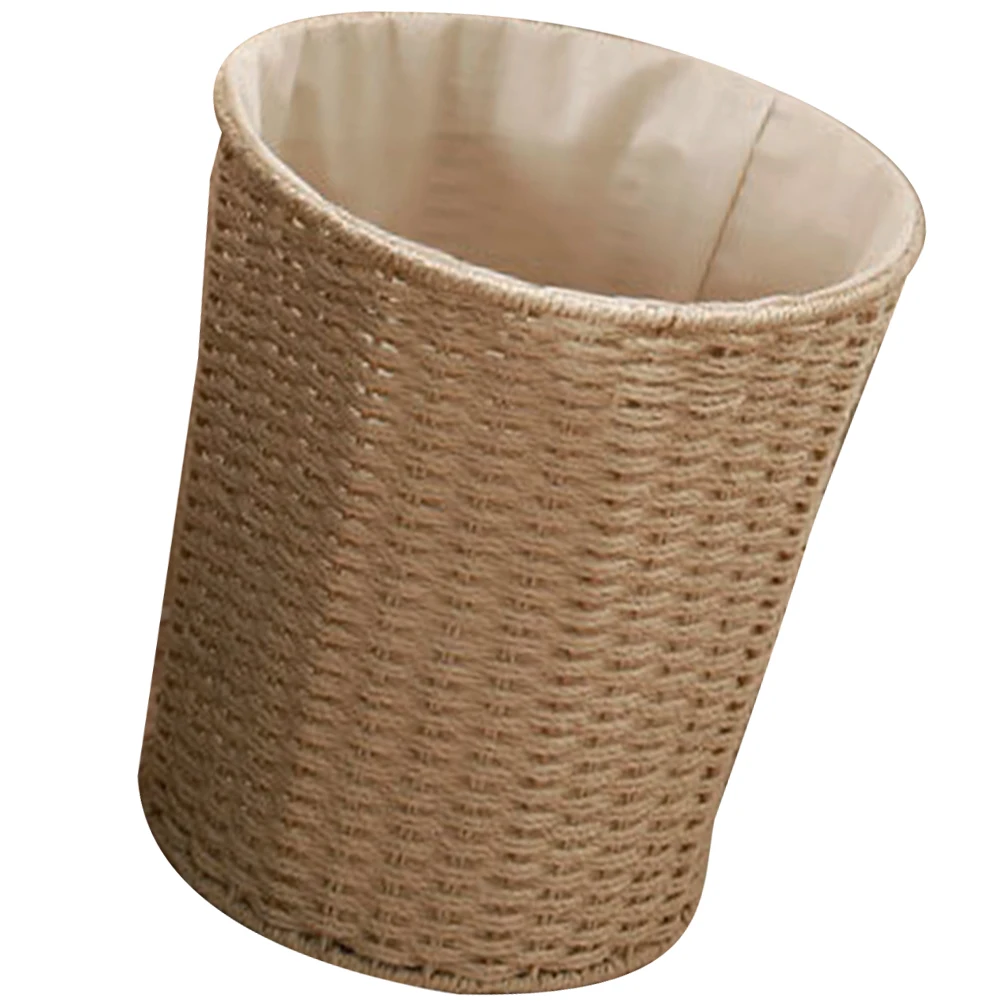 

Woven Basket Wastebasket Rattan Trash Can Office Storage Basket Laundry Hamper with Lid Weaving Bin for Bedroom Kitchen Storage