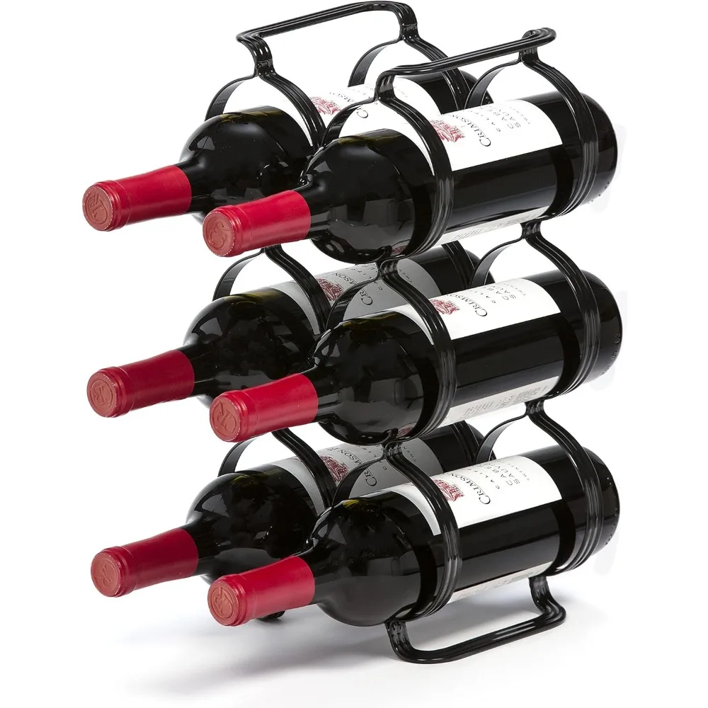 6-Bottle Countertop Wine Rack - Steel Storage Organizer for Kitchen, Pantry, Fridge in Black