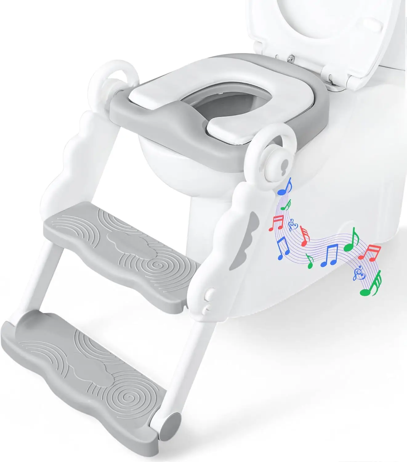

Collapsible Adjustable Toddler Potty Training Seat with Music, Sounds, and Anti-Slip Steps - Gray