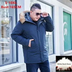 Doudoune épaisse en duvet de canard blanc pour homme, parkas très chaudes, grand col en fourrure, vêtements à capuche, extérieur, hiver, grande taille, 10XL, 8XL, 6XL