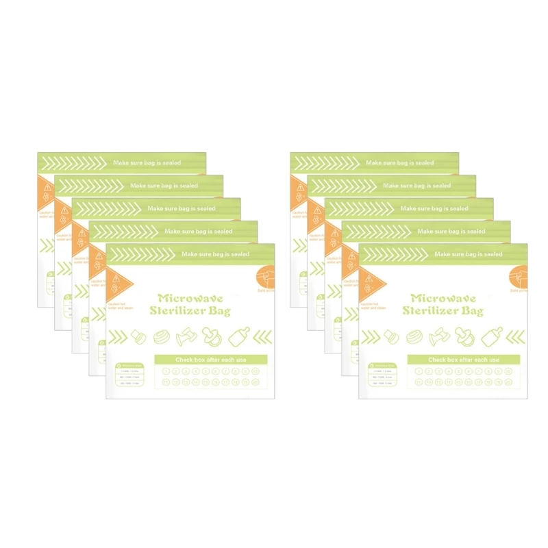 10 hojas/juego de bolsas esterilizadoras de vapor reutilizables para microondas para biberones de leche y parte de pecho
