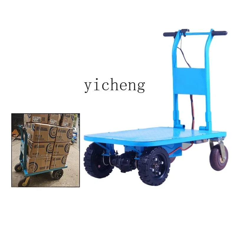 TQH folding electric flatbed truck pulls tiles and cement four-wheel hand-pushed truck into elevator warehouse turnover