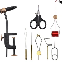 Kit de tornillo de banco giratorio para atado de moscas con soporte de bobina, enhebrador, látigo, alicates Bodkin Hackle para cebo de Jigging, aparejos de pesca con mosca