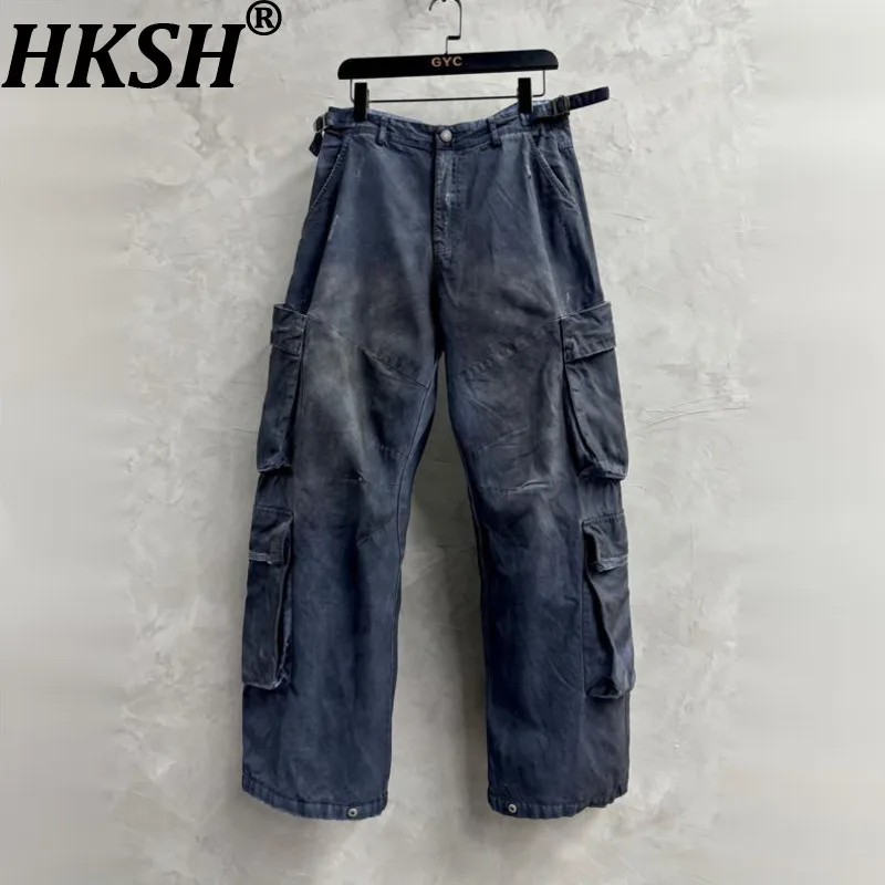 

HKSH Autumn New Waste Land Vintage Dirty Dyed Cargo Pants Washed Tide Ins Casual Safari Style Chic Ins Techwear Overalls HK11917
