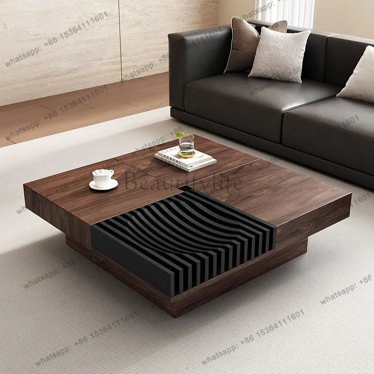 

Medieval walnut storage square coffee table modern simple high-end tea table