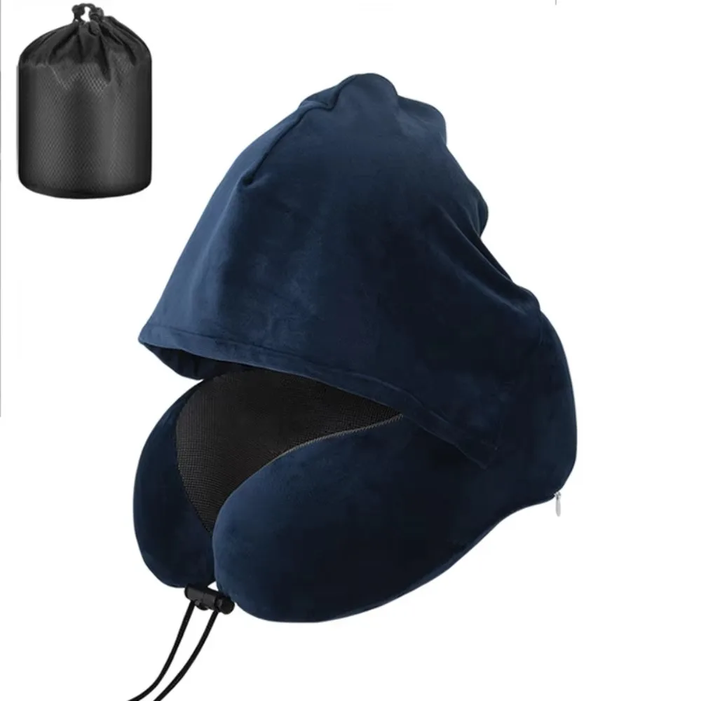 

Съемная дорожная подушка для шеи с регулируемым моющимся чехлом, U-образная подушка с капюшоном, мягкая поддержка, удобная подушка с капюшоном для поездок на автомобиле