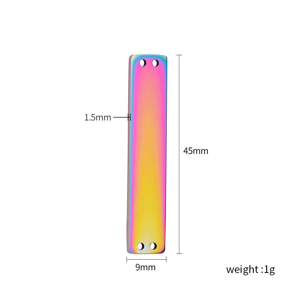 MaiLun 10 Stück 9 x 45 mm blanko Edelstahl-Rechteckverbinder 4 Löcher Gravierbare Metallplatten Rechteckplatten – Detail 2