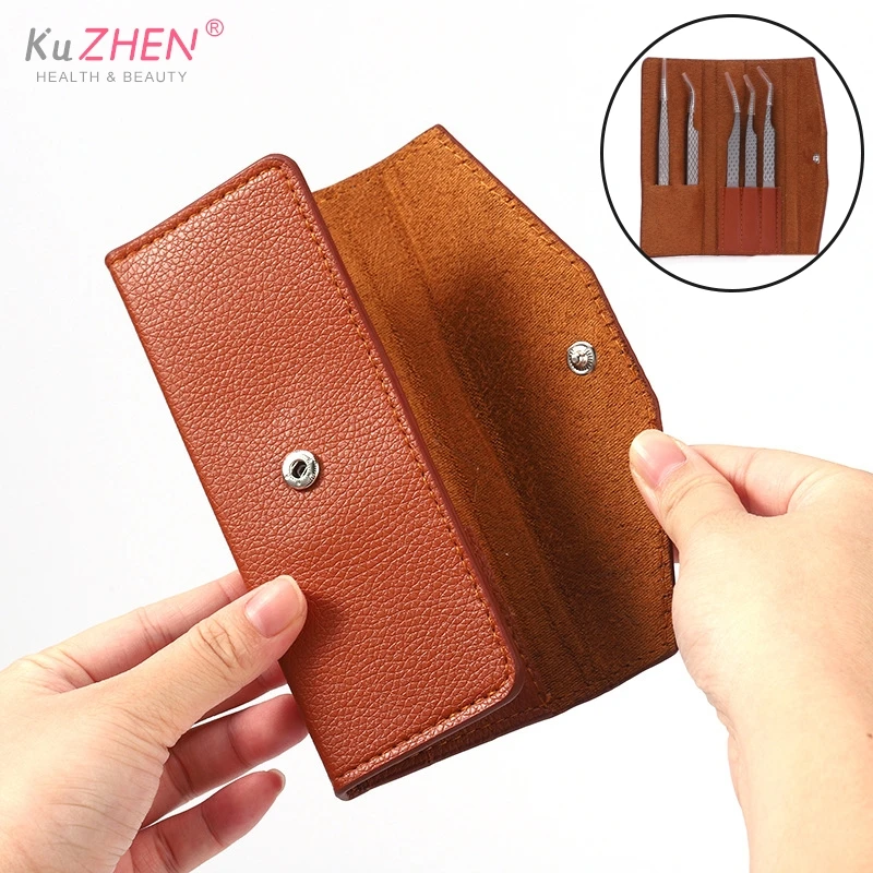 PU leather Tweezers Storage Leather Bag Storage Box False Eyelash Extension Tool Lashes Accessories Makeup Tool For Tweezer Kit