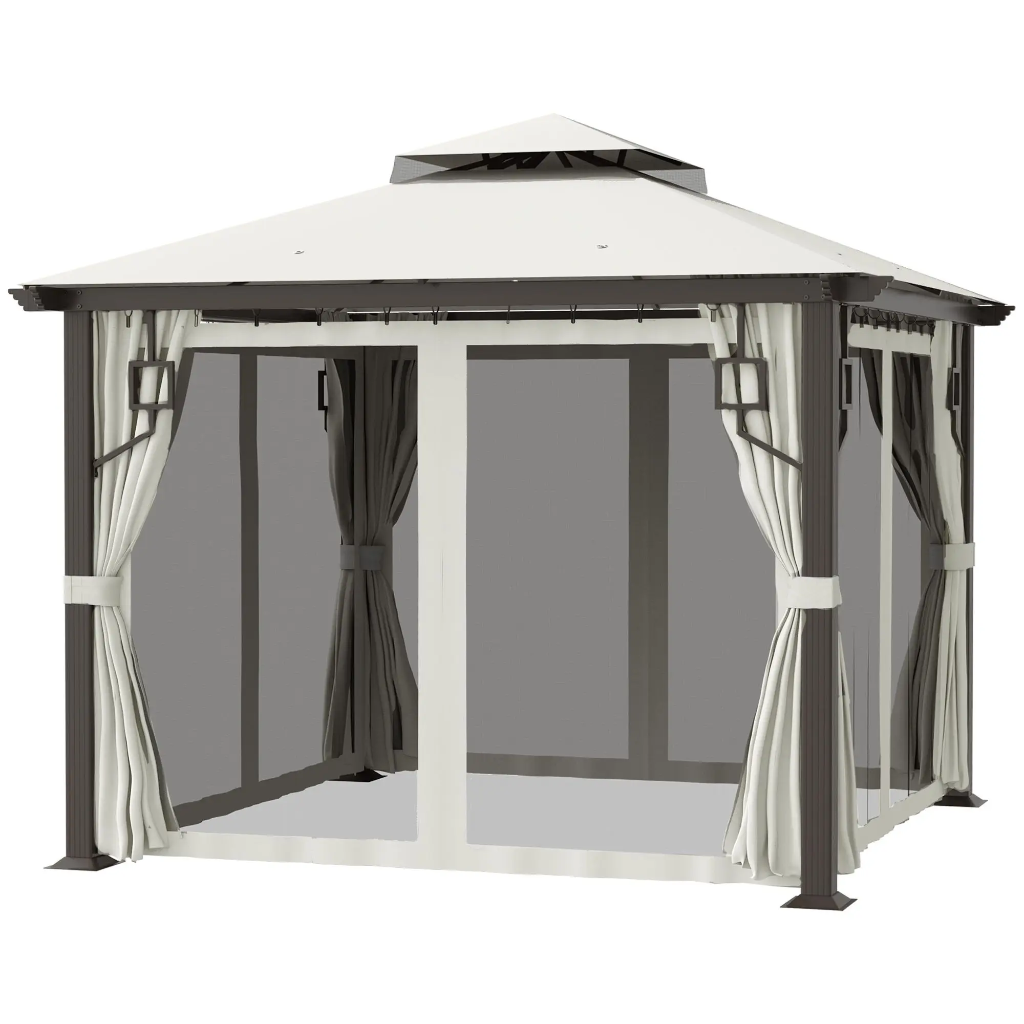 

For Outsunny 10' x 10' Patio Gazebo Outdoor Canopy Shelter with Aluminum Frame, Double Tier Roof, Netting and Curtains for Garde