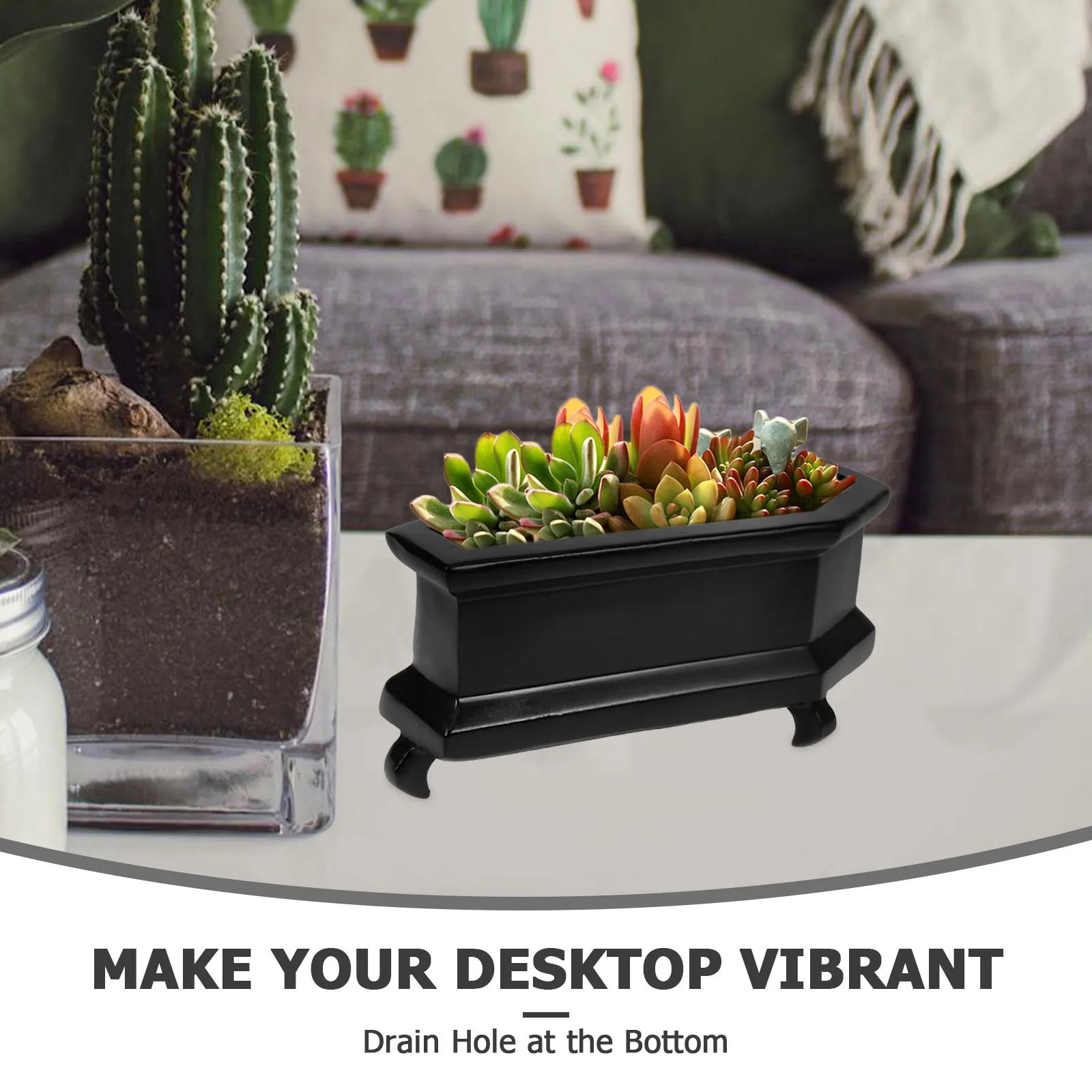 

Coffin Shape Flower Pot Resin Vintage Planter For Indoor Outdoor Garden Home Decor Succulent Cactus Bonsai Plant Container