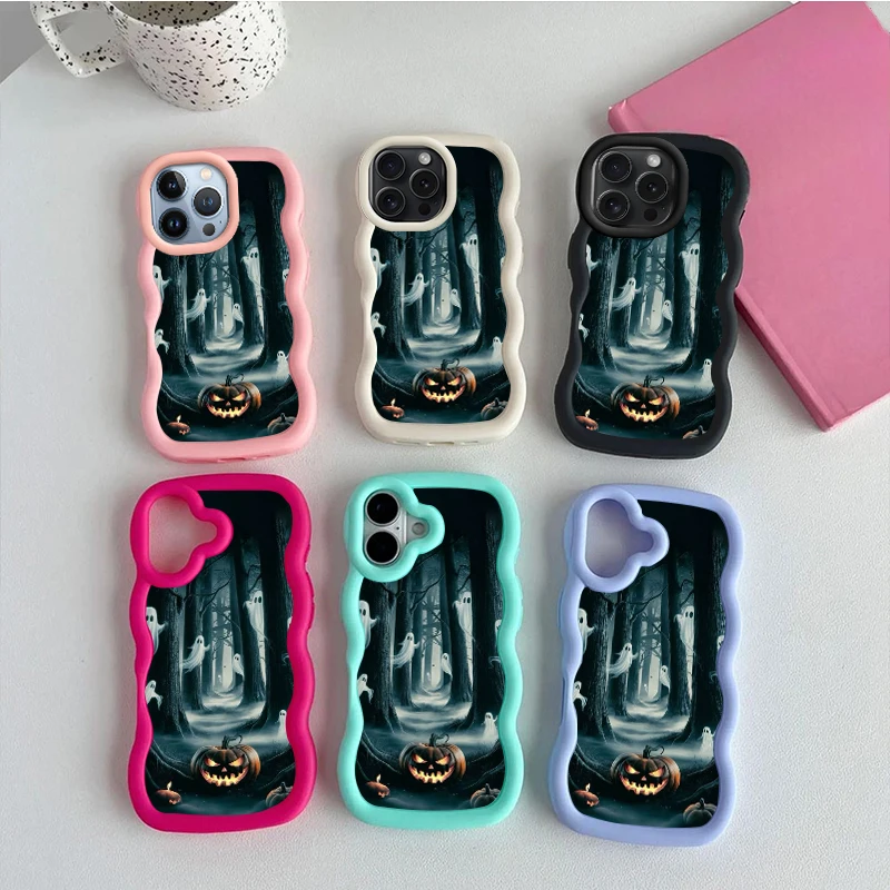 Halloween Ghost Fashion Wave Soft Phone Case For iPhone X XR XS SE 4 11 12 13 14 15 16 16E 17 AIR PLUS PRO MAX Macaron Cover