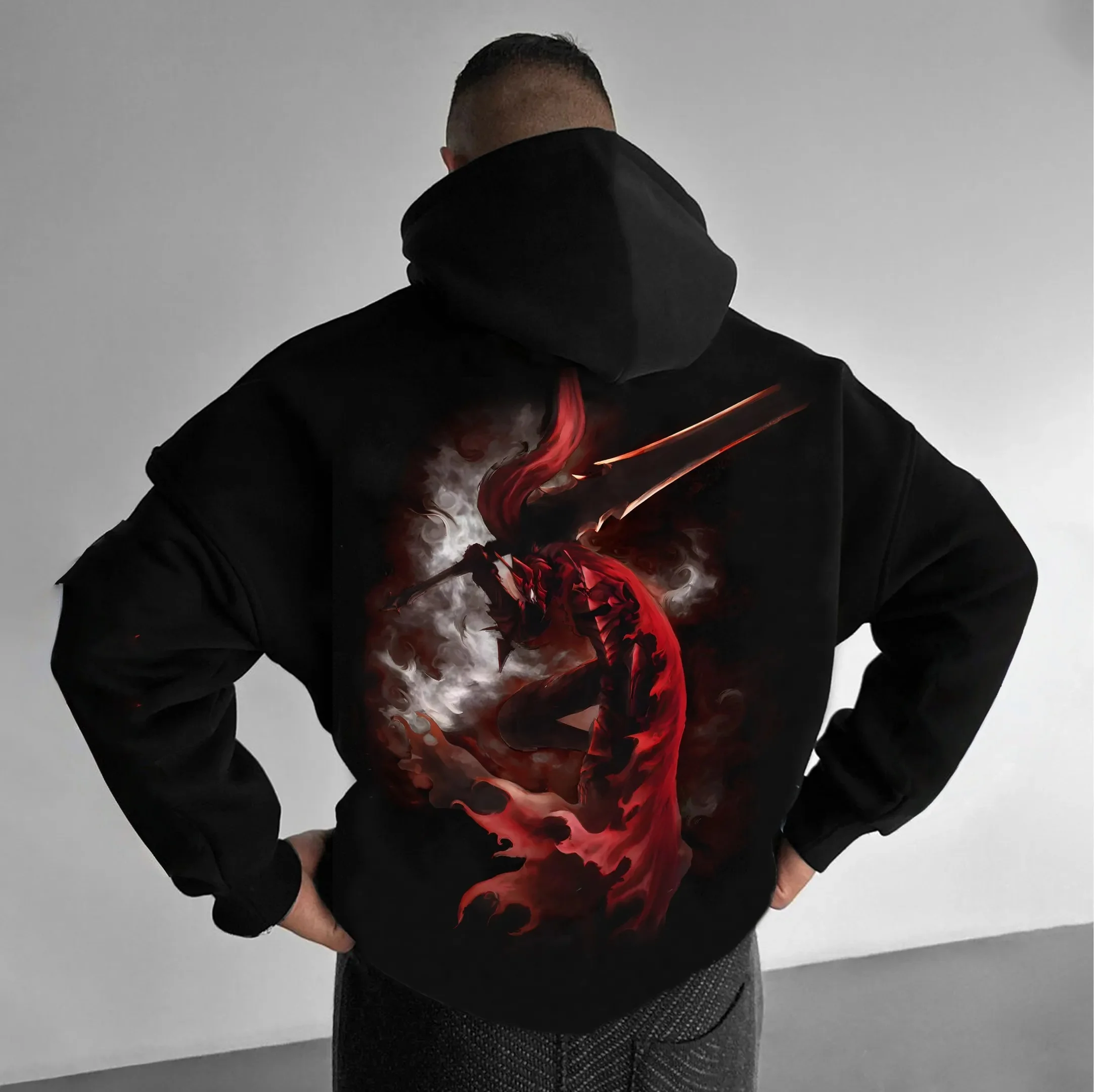 

Black Swordsman Rage Armor Hoodie,Anime Merch,Manga Shirt,Gothic,Streetwear,Harajuku,Oversized Fit,Sweatshirt,Y2K Style,Men
