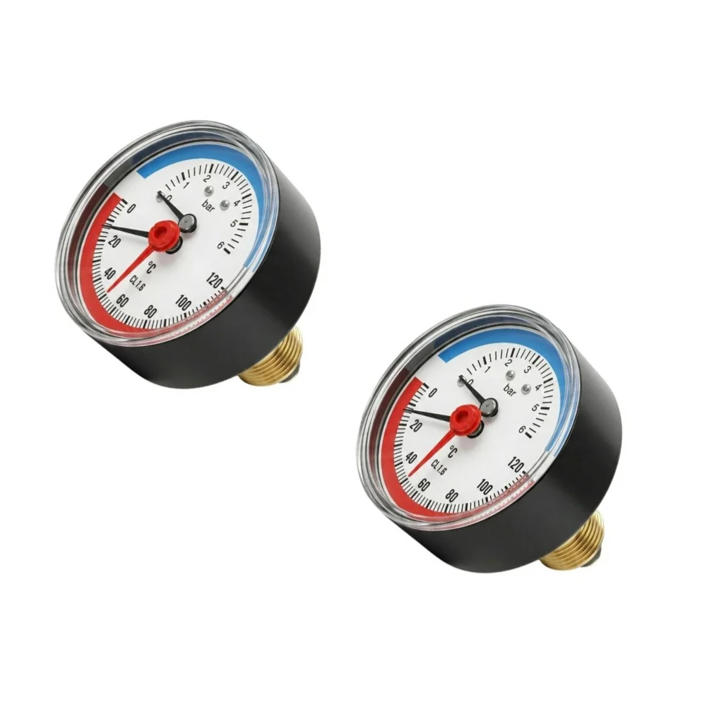 Underfloor Heating System Gauge with 63mm Metal Housing and Dual Range Display for Temperature and Pressure Oversight