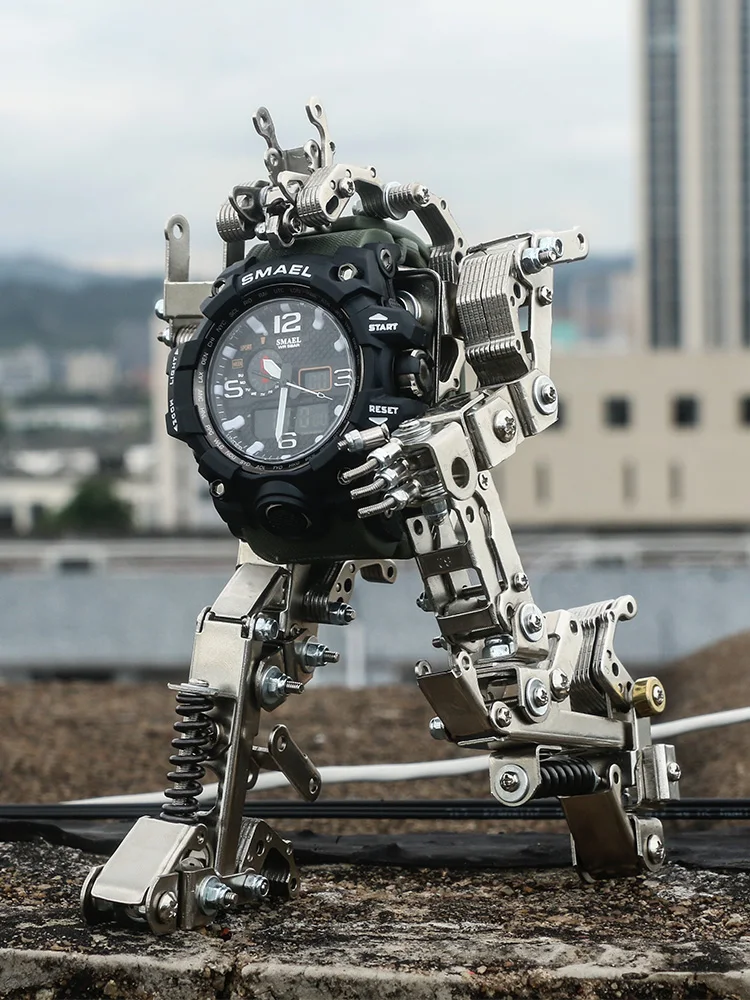 Mechanical Metal Model Assembly Creative Watch Stand 3D DIY Building Blocks Robot Handicraft Desktop Decoration Birthday Gift