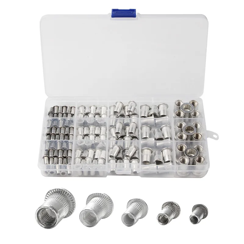 150PCS Rivet Nuts Kit M3/M4/M5/M6/M8 +1PCS Rivet Nut Gun+5PCS Nut Rivet Mandrels Repairtool Rivetgun Flatheadscrew