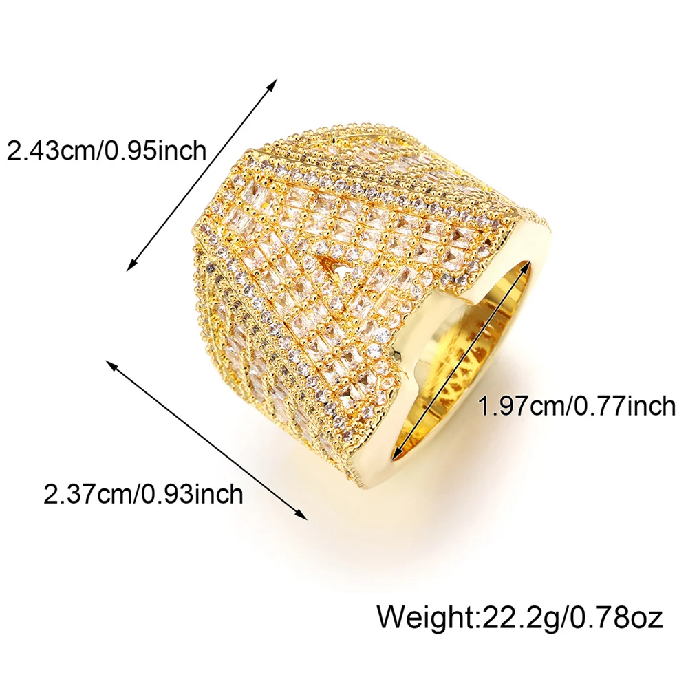 Hip Hop Big Square Initial Letter Rings Baguette Custom Luxury Iced Out AAA+ Cubic Zirconia Personalized Rapper Jewelry