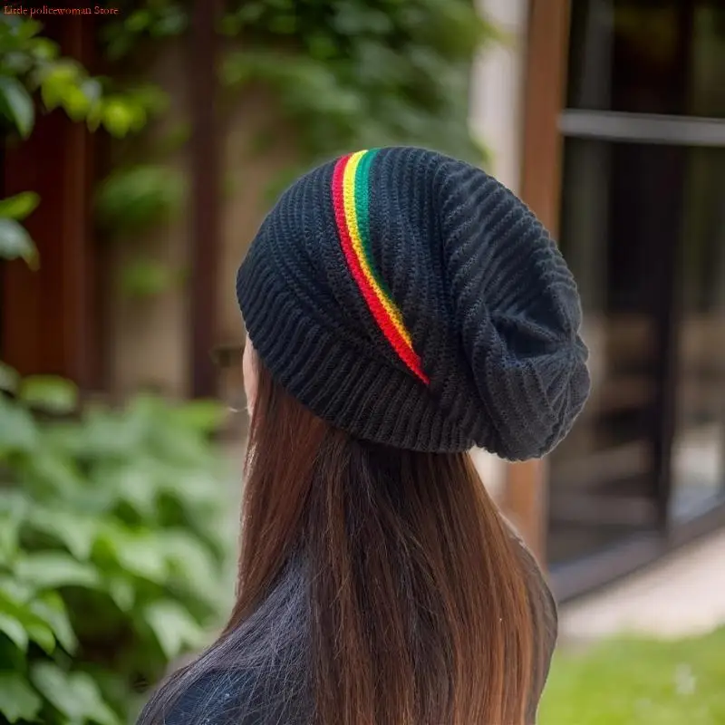 F92D Reggae Hat Unisex Warm Hat Outdoor Teens Streetwear Skull Caps for Ski Cycling Unisex Colorful Striped Knit Winter Hat