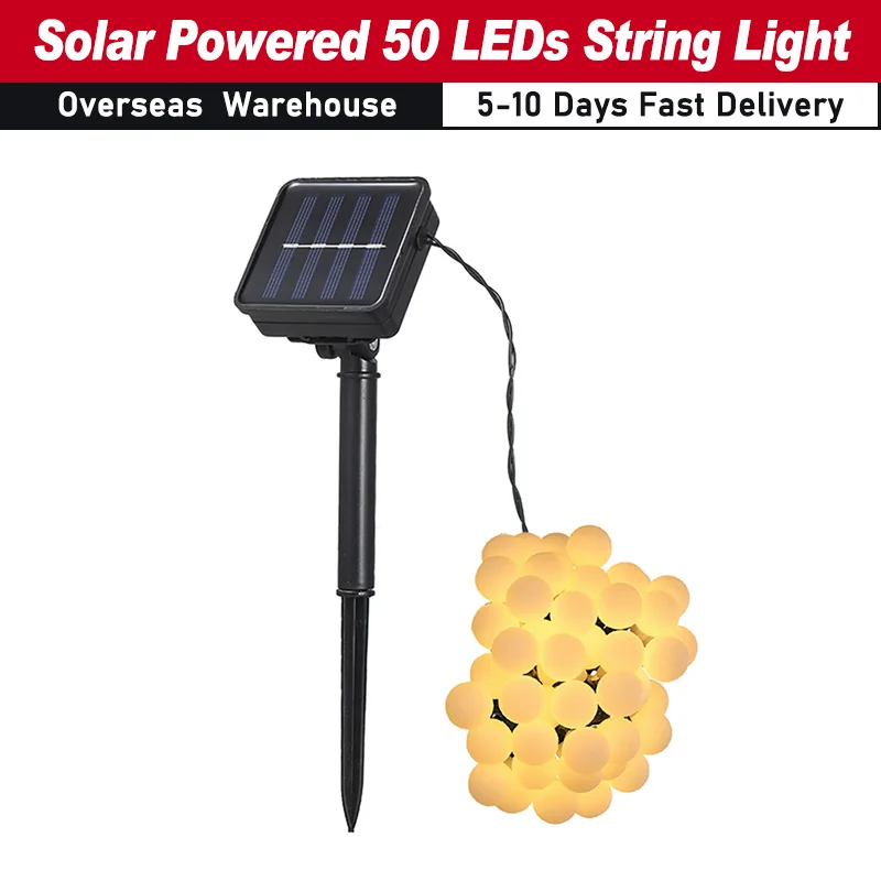 Solar Powered 50 LEDs String Light IP44 Waterproof Outdoor Hanging Fairy Lights House Decora Ball String Lamp for Party Garden