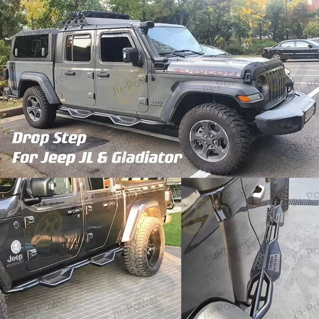 JP-RB026JT Custom For Wrangler  JT (Gladiator) JL 2018+ 4 door Black Dropped Step Side Nerf Bar Running Board