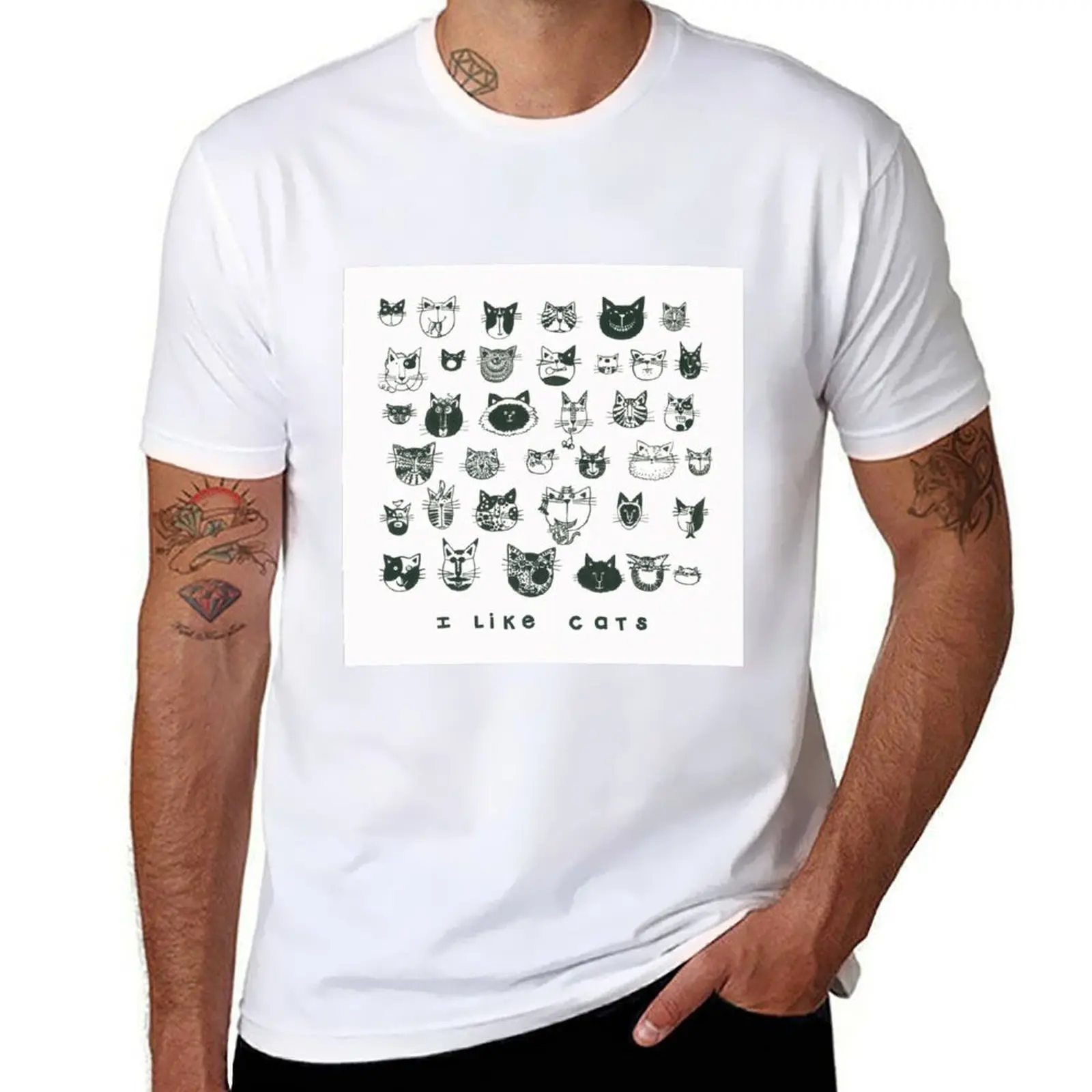 I Like Cats Black and White Illustration T-Shirt t shirt man cotton man t shirts graphic T-Shirt