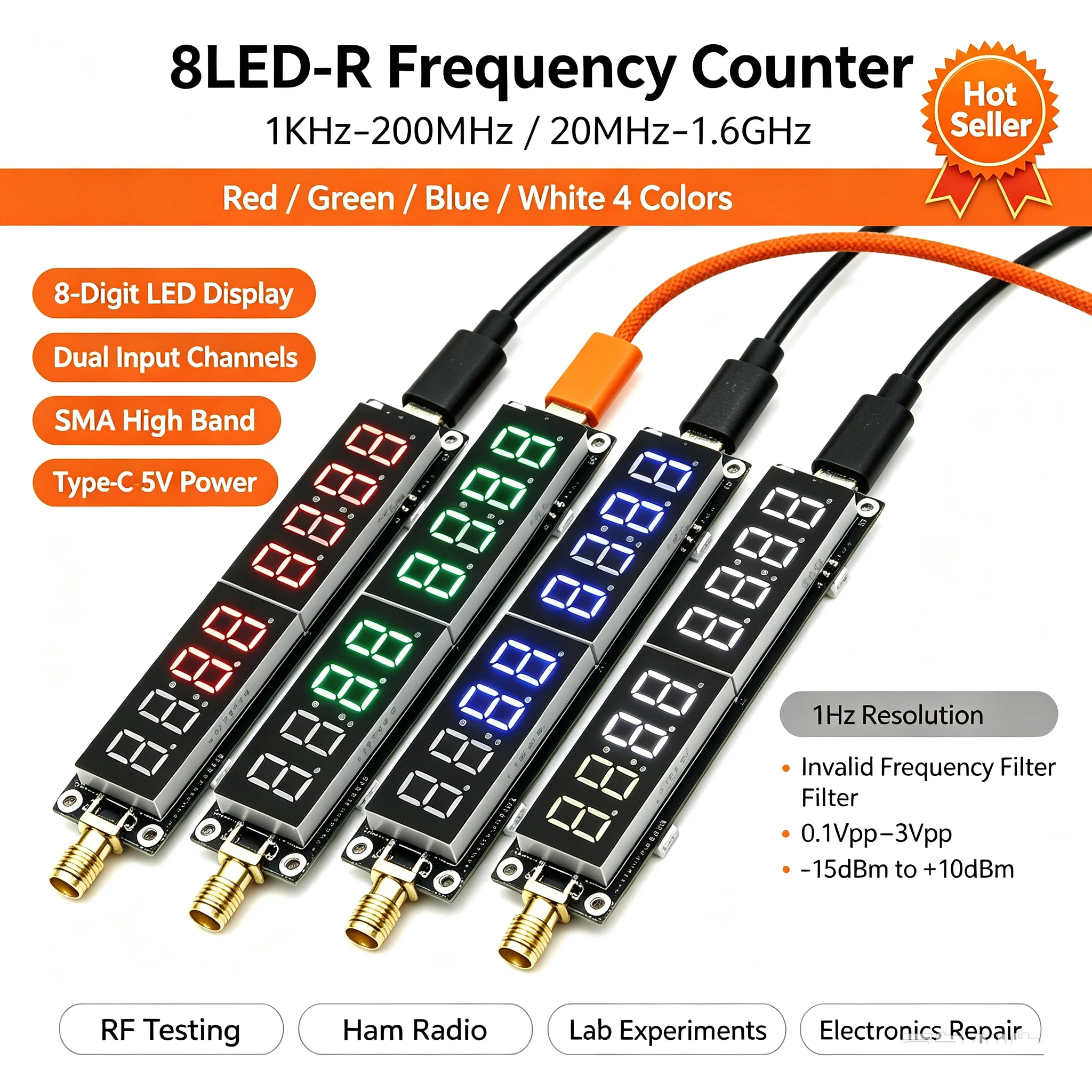 1KHZ-1600MHz Digital Frequency RF Frequency Counter 8-LED Display Frequ Tester Cymometer F/ UHF VHF FM SW Radio Signal Generator