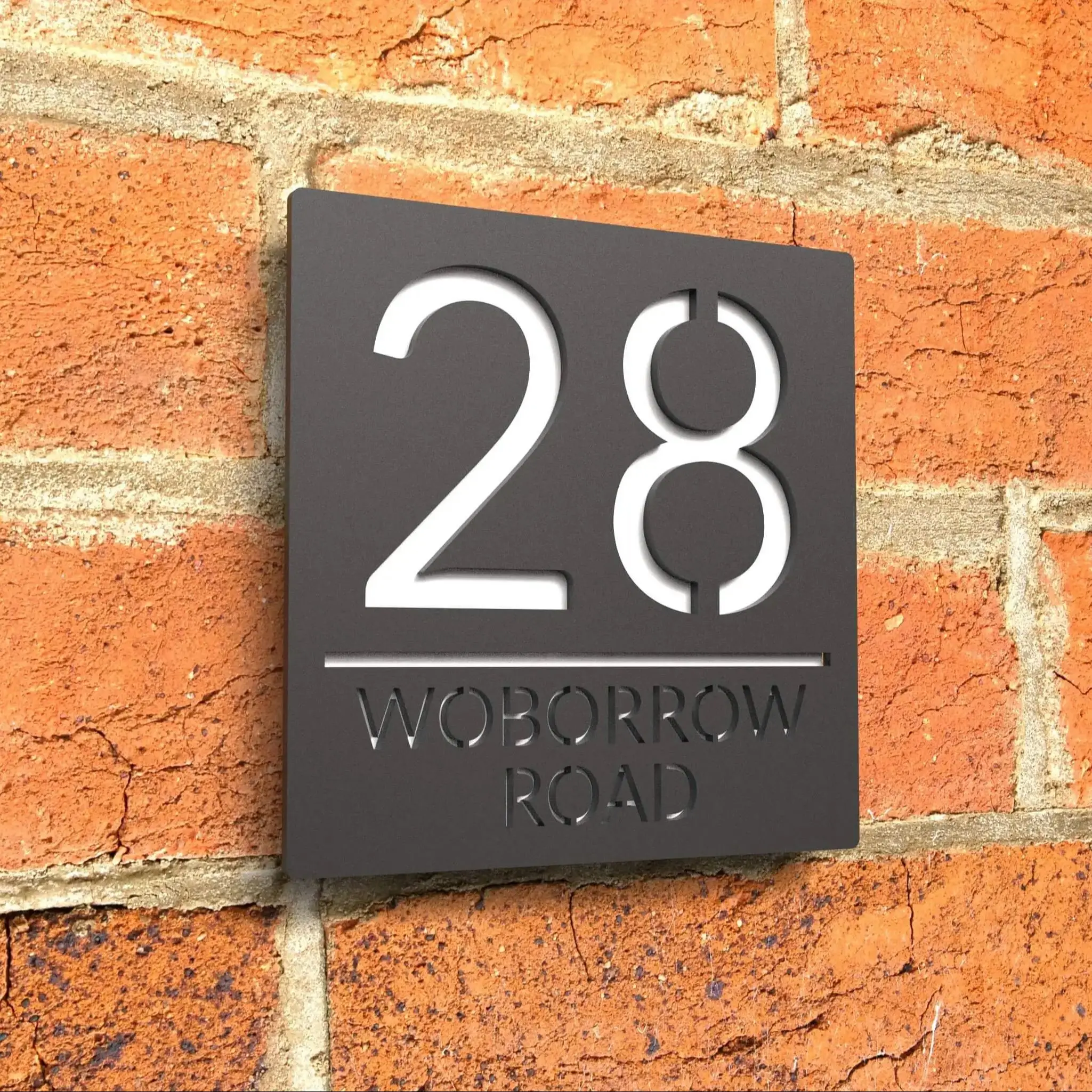 

Laser Cut House Signs Numbers Matt Black Acrylic Plaque With Gloss Black Backplate - Personalised