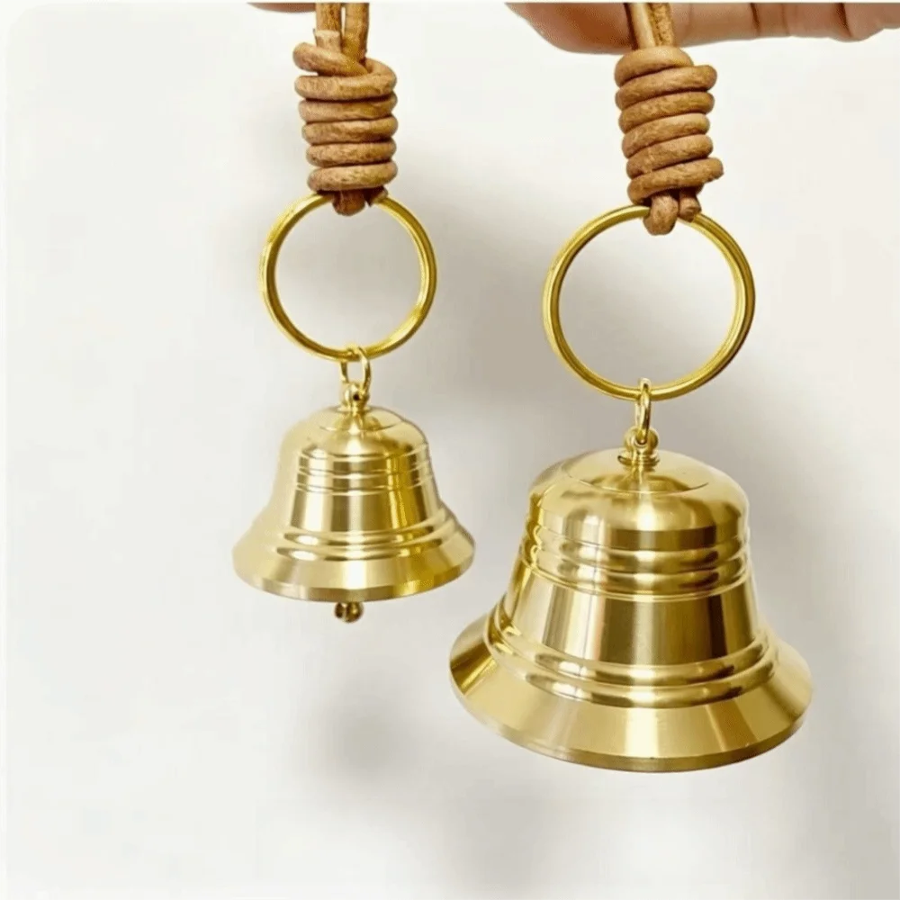 Vintage Gold Hanging Door Bell Rustic Clear Ringing Small Brass Bell with Hand Rope Christmas Bell Home Garden Use