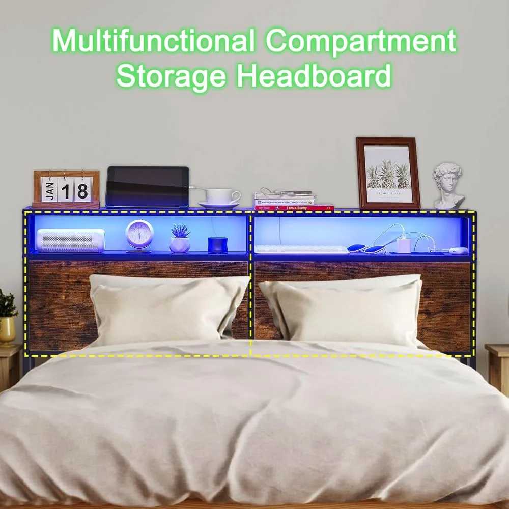 LED  Headboard Only, Headboard with Lights, Storage  with USB