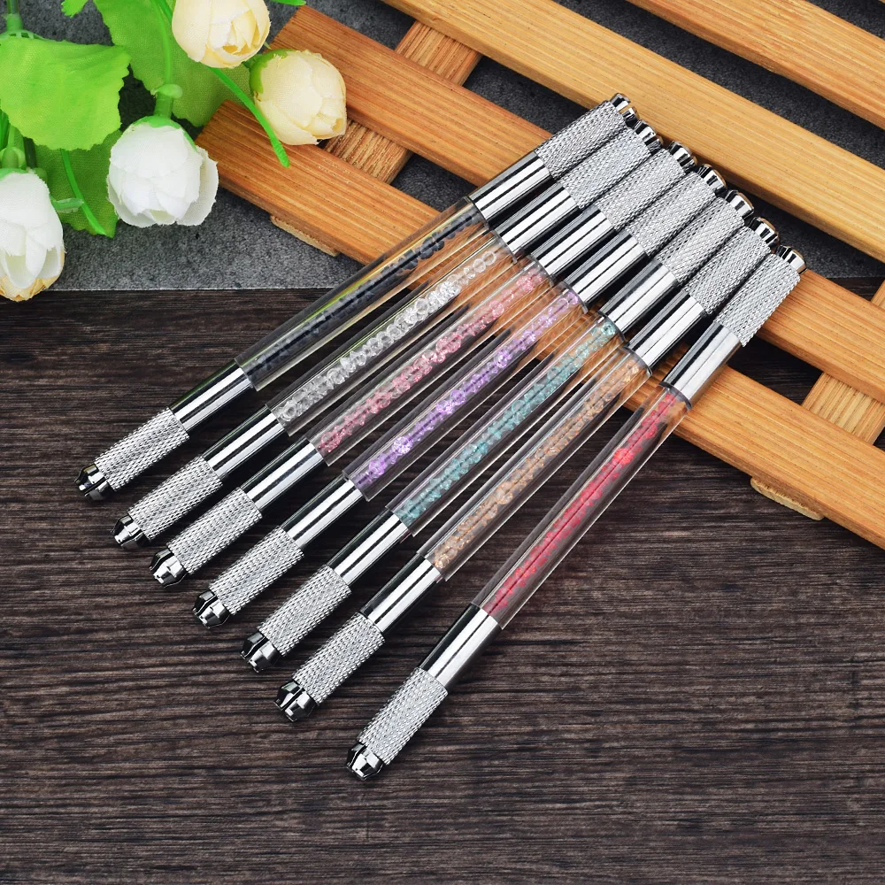 دليل مزدوج نهاية كريستال أكريليك قلم الوشم Microblading تجميل دائم أدوات الحاجب استخدام مزدوج للإبر المسطحة أو المستديرة