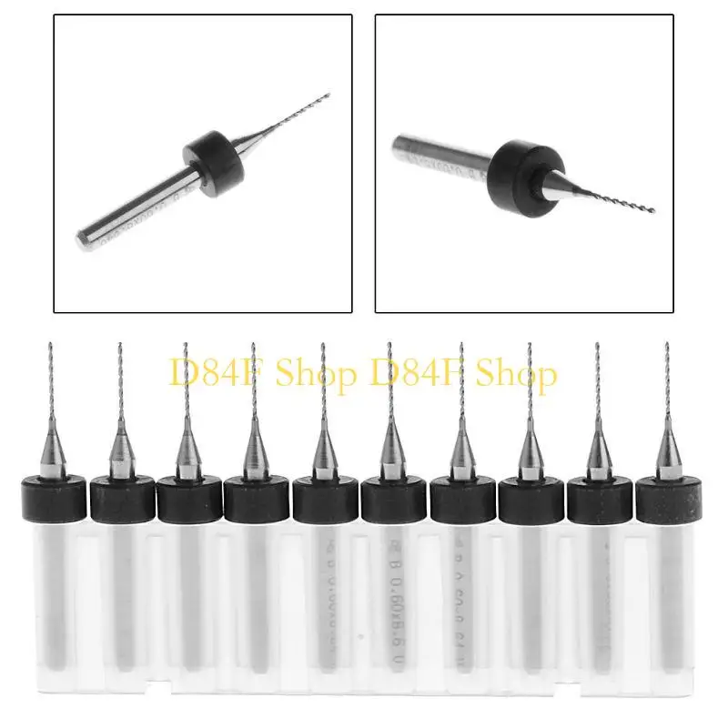 

D84F New 10Pc 0.6mm Tip 1/8" Shank Flute Micro PCB Drill Bits