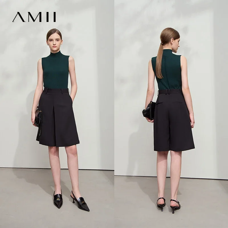 Amii Minimalistเสื้อผ้าผู้หญิงกางเกงขาสั้นกางเกงขากว้าง 2025 ฤดูใบไม้ผลิใหม่ต่อต้านริ้วรอยSolidเดินทางตรงกางเกงขาสั้นผู้หญิง 12541052