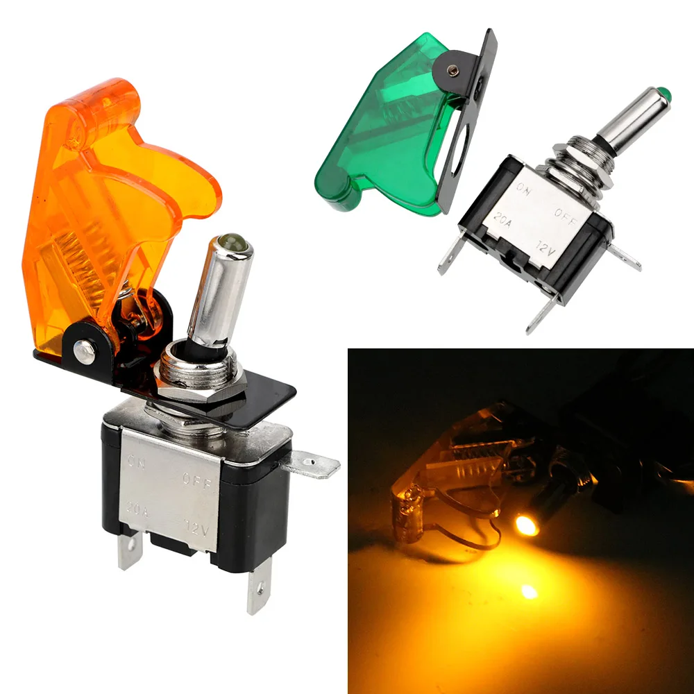 

LED Switch With Protective Cover 12V 20A 1PCS SPST Toggle Rocker Switch Control On/Off Toggle Switch Car Auto Cover LED Light
