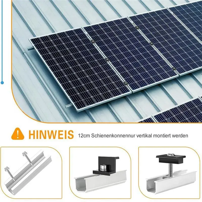 A01F-120Mm U-Rail Solar Mounting Kit - Complete Solar Panel Mounting Set Including Side And Mid Clamps