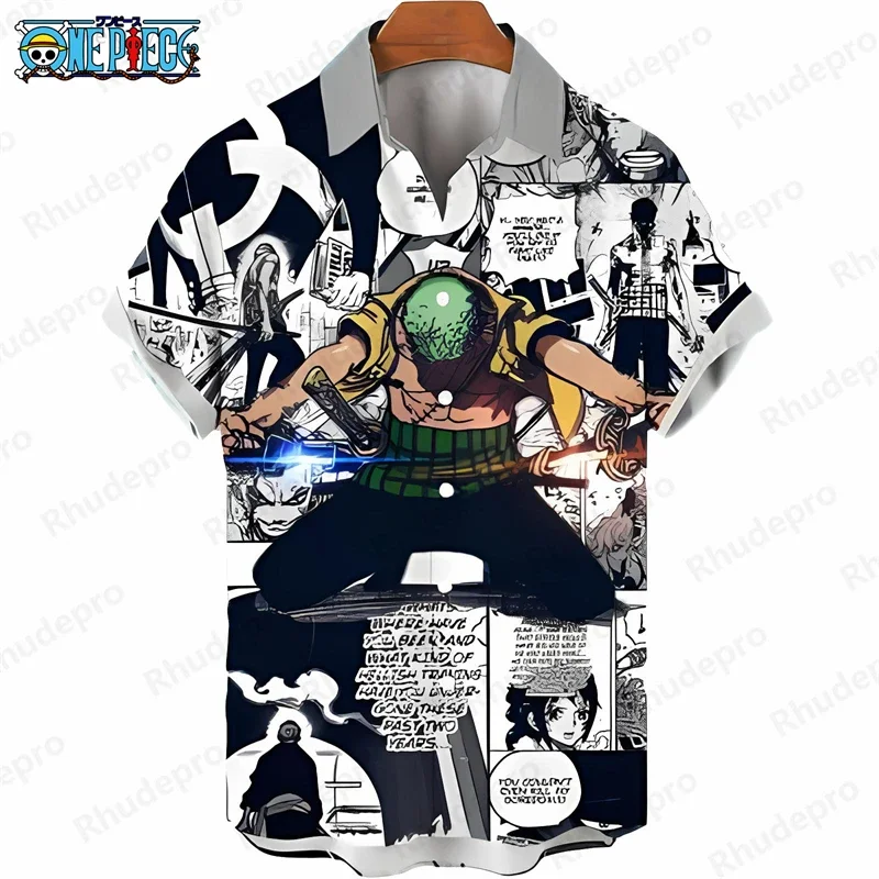 Sommerliches Herren-Hawaiihemd mit Anime-Grafikdruck, Kurzarm, Tropischer Urlaub, Lässige Anime-Kinderkleidung, Oberteile