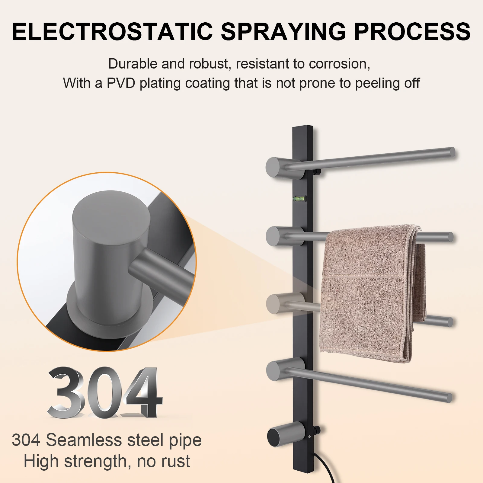 Полотенцесушитель, 4-барный полотенцесушитель из нержавеющей стали, светодиодный дисплей, электрический полотенцесушитель, полотенцесушитель для ванной комнаты с таймером