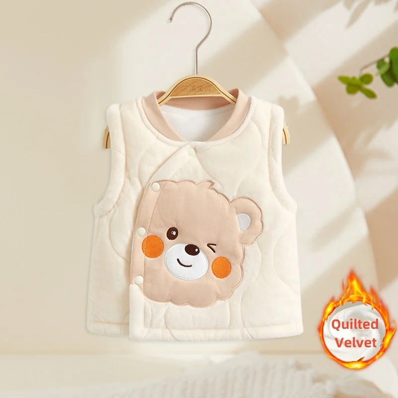 

Baby Vest Autumn Winter Outer Wear Boys Girls Quilted Thickened Children Waistcoat Kids Plus Velvet Warm Cute Sleeveless Jackets