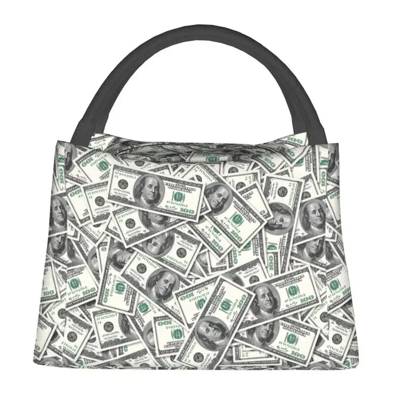 United States Dollar Banknotes Lunch Box Women Money Pattern Cooler Thermal Food Insulated Lunch Bag Travel Work Pinic Container