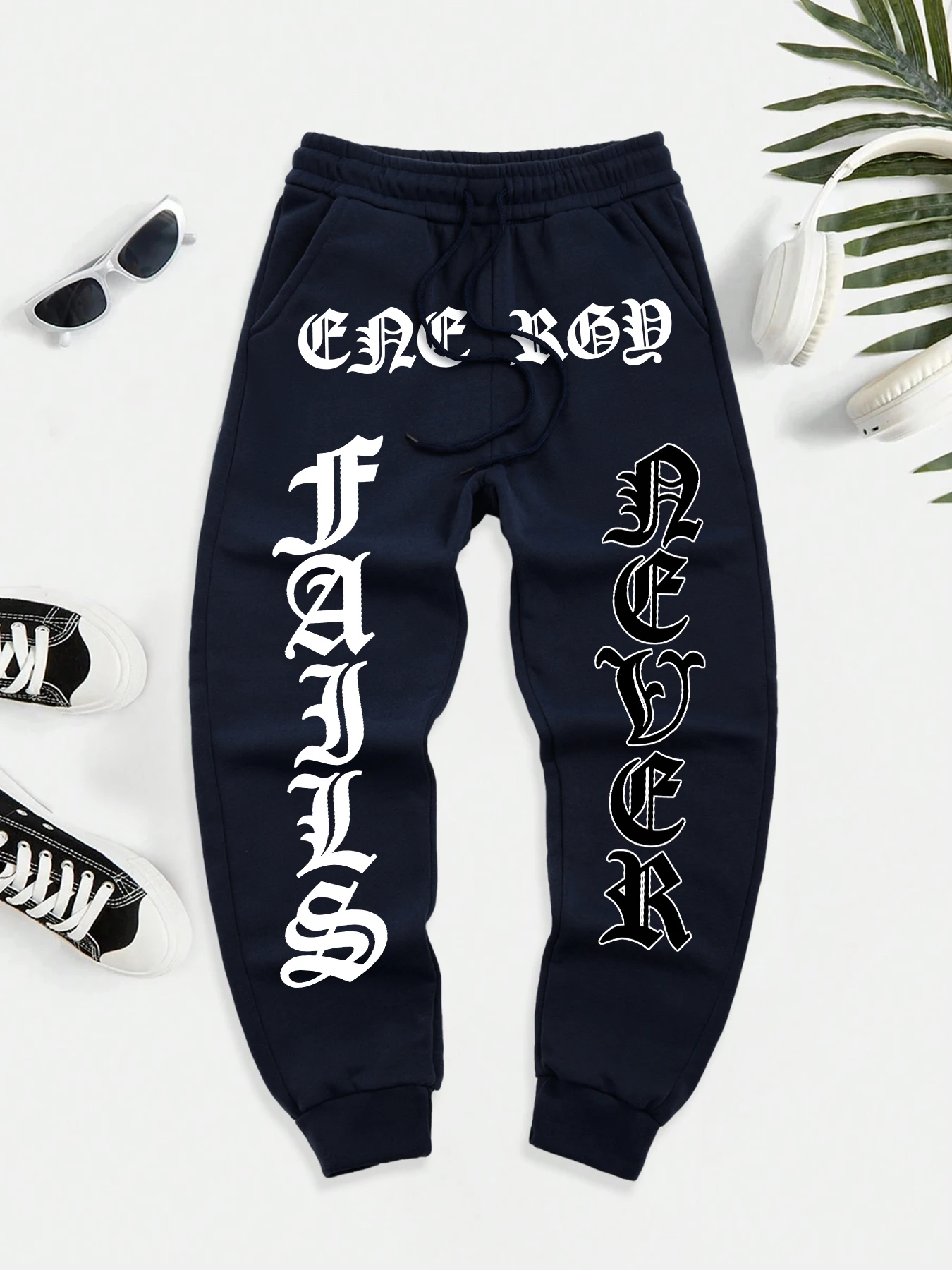 

Never Fail Art Word Pattern Casual Pocket Trousers Mens Warm Soft Sportpants Street Basic Britches Versatile Autumn Sweatpants