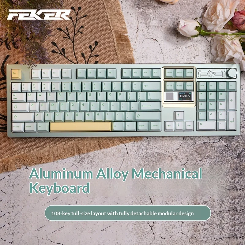 FEKER G108 CNC Aluminum alloy Mechanical Keyboard Three Mode Wireless 108Keys 10000MAH Gaming Office Hot Swap Gasket Gift PC