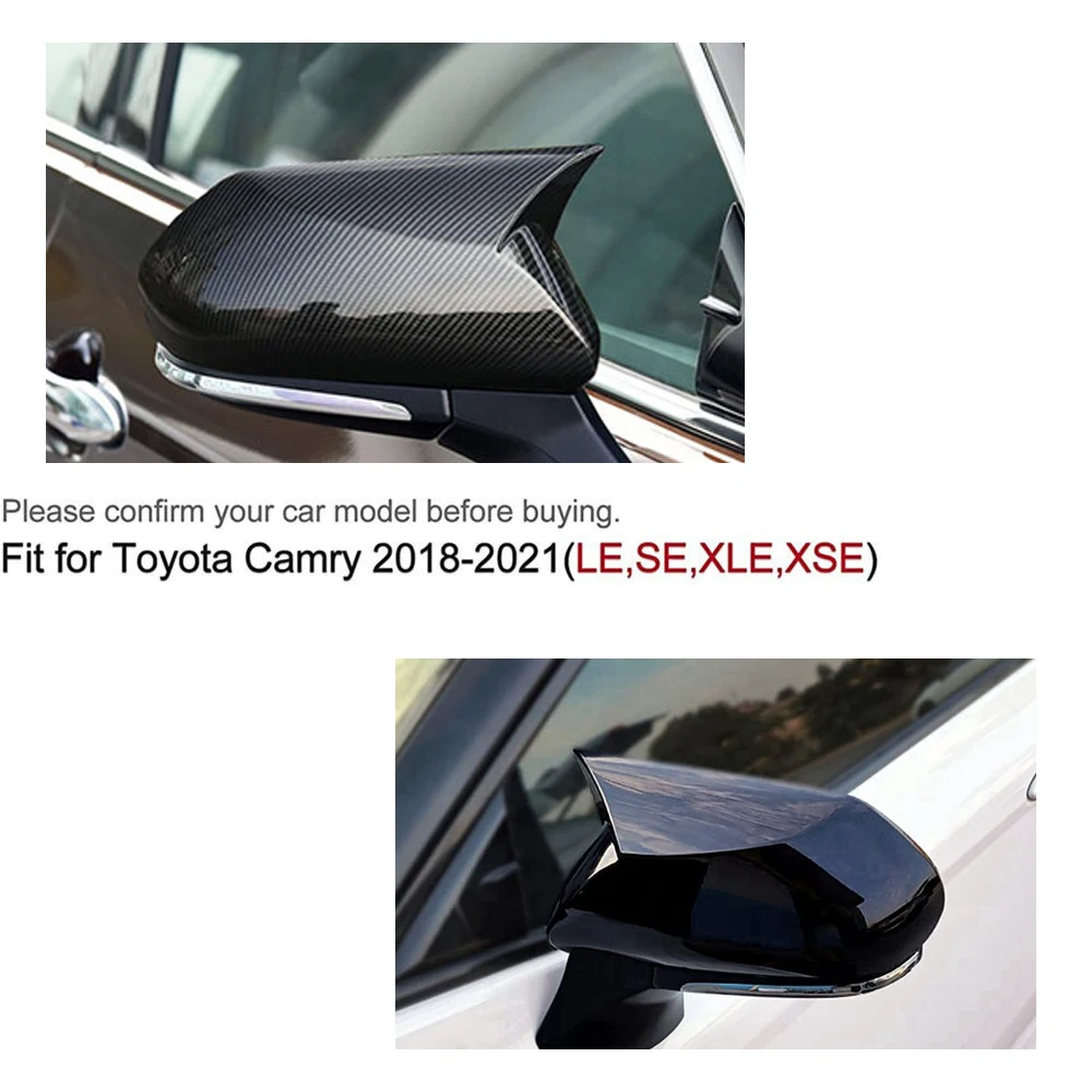 For Toyota Camry 2018-2023 Car Rearview Side Mirror Cover Wing Cap Exterior Door Rear View Case Trim Carbon Fiber Look Black