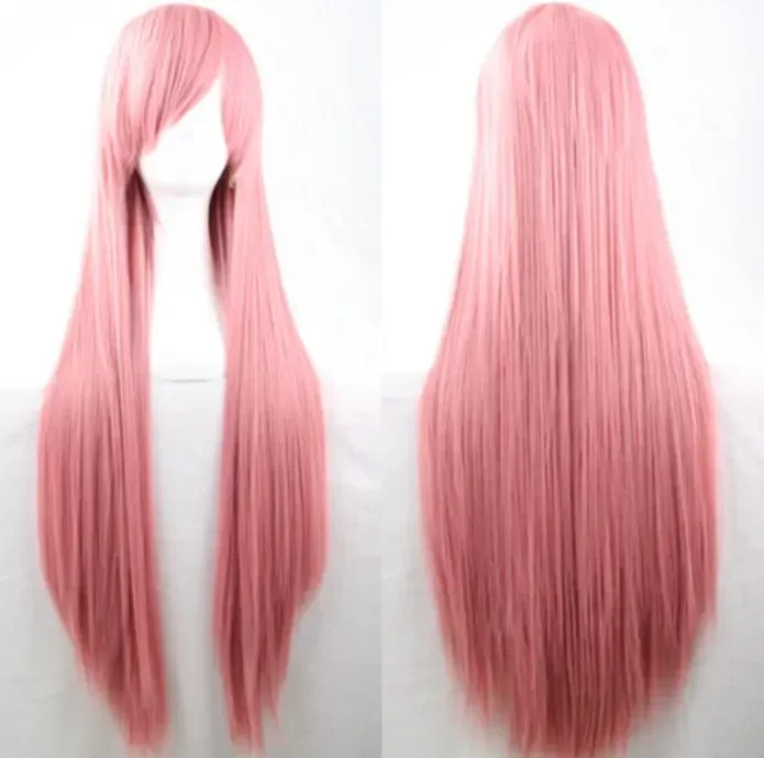 Peluca larga y recta para Cosplay, color rosa, 32"