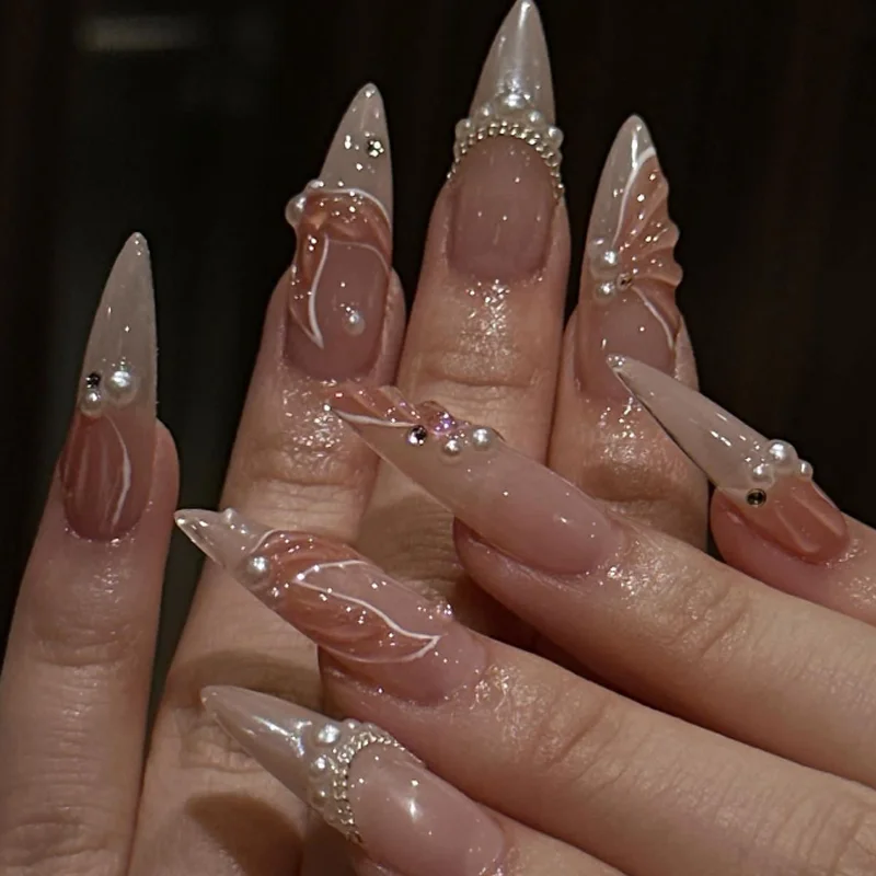 3D étincelle strass sirène perle portable faux ongles couverture complète presse sur ongles femmes Salon faux ongles uñas postizas ongles conseils