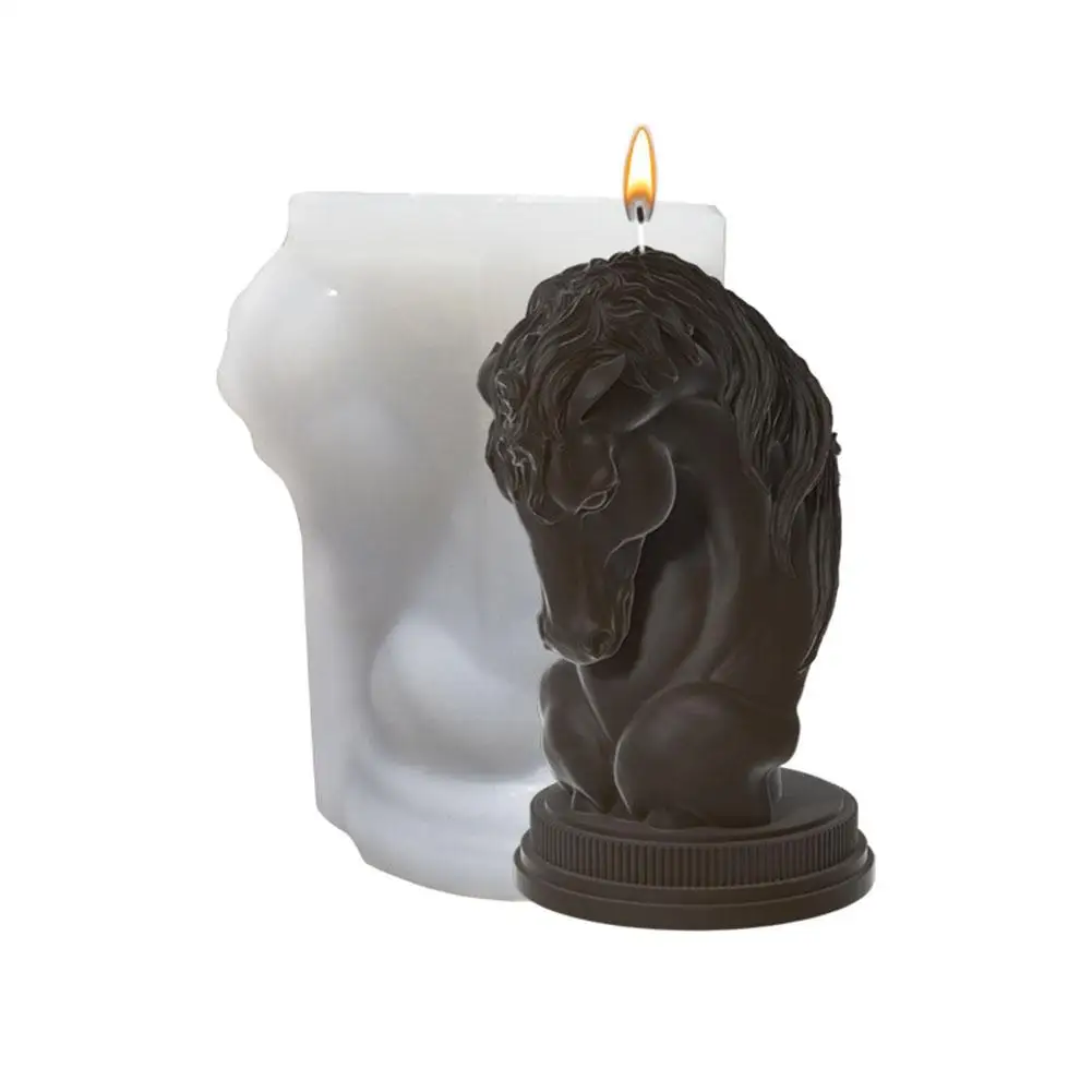 

3D Horse Head Silicone Candle Mold Anima Head Statue Mould Making Gift Tool Resin Baking Chocolate Home Cake Plaster Art De K7N4