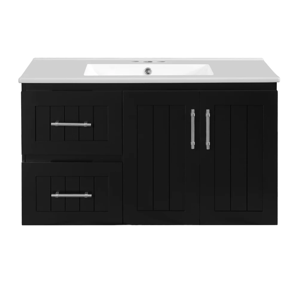 

36 inch wall mounted bathroom vanity, floating bathroom storage cabinet with 2 drawers, modern cabinet with adjustable shelves