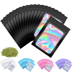 50Pcs Smell Proof Mylar Bags Resealable Odor Proof Bags Earrings Ring Jewelry Phone Case Cosmetic Storage Holographic Packaging