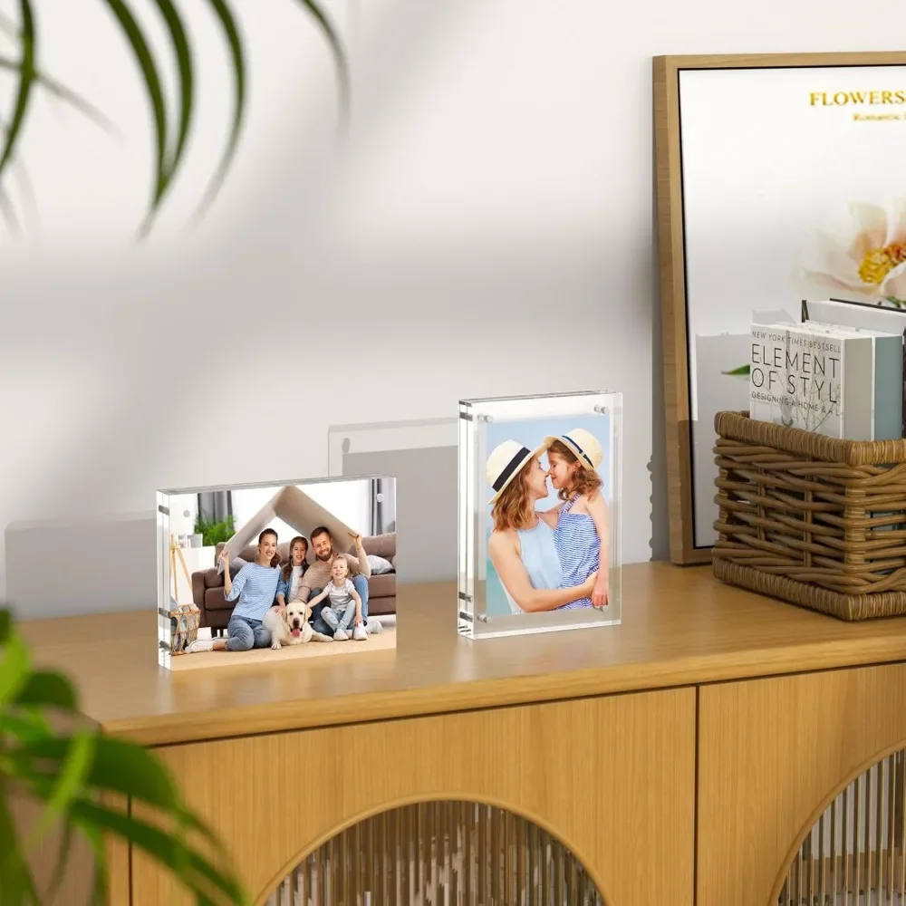 8x10 Acrylic Picture Frames 3 Pack, 20% Thicker Block, Clear Picture Frames Freestanding Double Sided Magnetic Acrylic