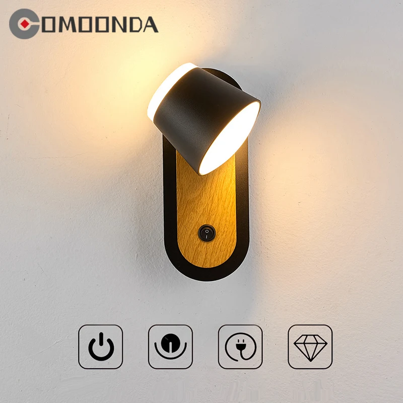 Modern Design Up Down Wall Lamp Metal Material Hydro Transfer Printing Wood Pattern Sconce Light LED Bedroom Lustres With Switch